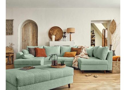 Rune - canapé panoramique d'angle droit - 7 places - avec pouf d'appoint - en tissu bouclette Lisa Design
