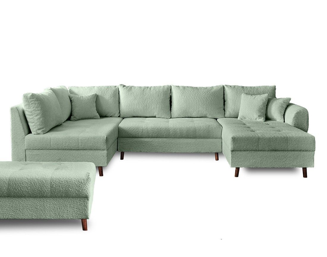 Rune - canapé panoramique d'angle gauche - 7 places - avec pouf d'appoint - en tissu bouclette Lisa Design