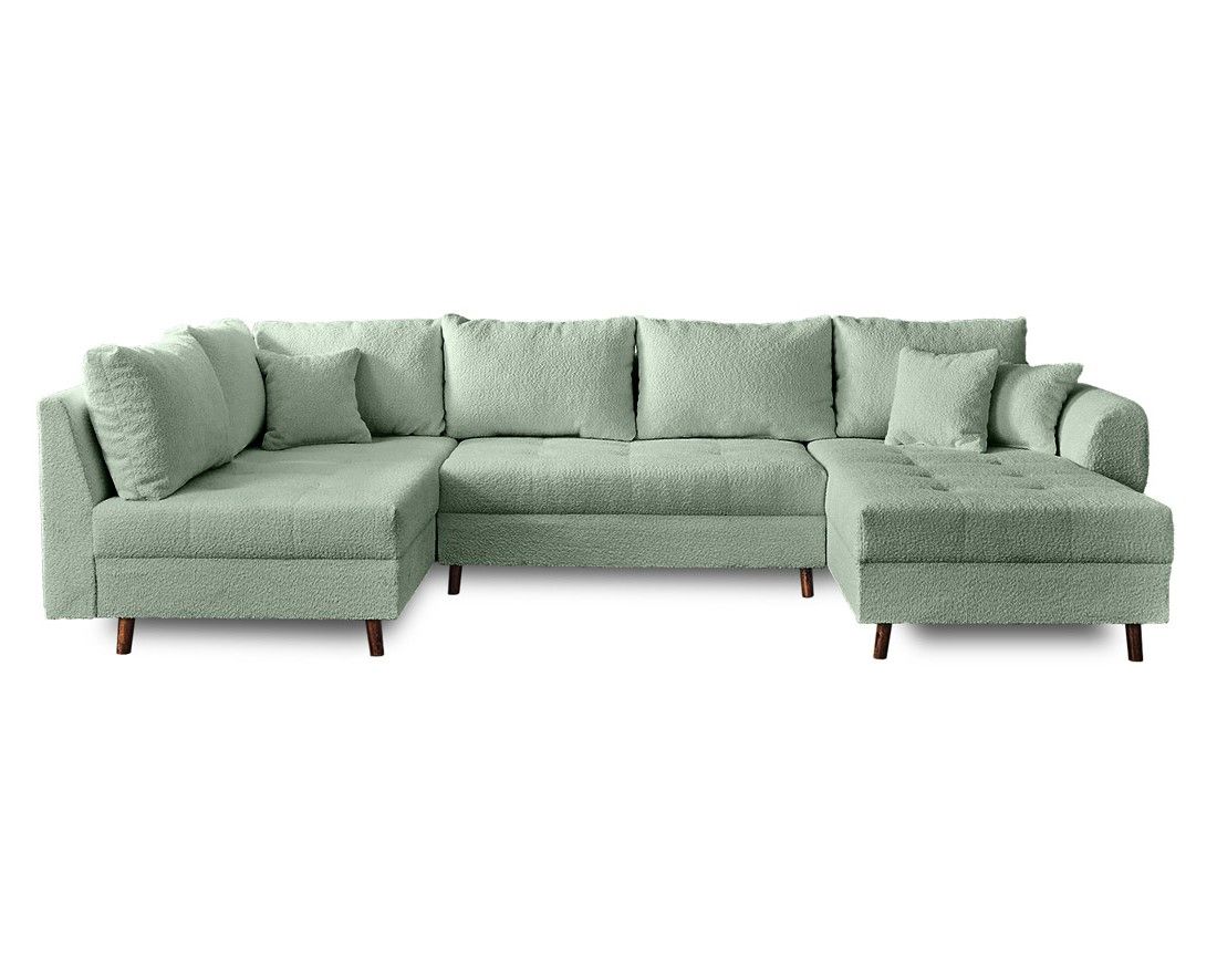 Rune - canapé panoramique d'angle gauche - 7 places - avec pouf d'appoint - en tissu bouclette Lisa Design