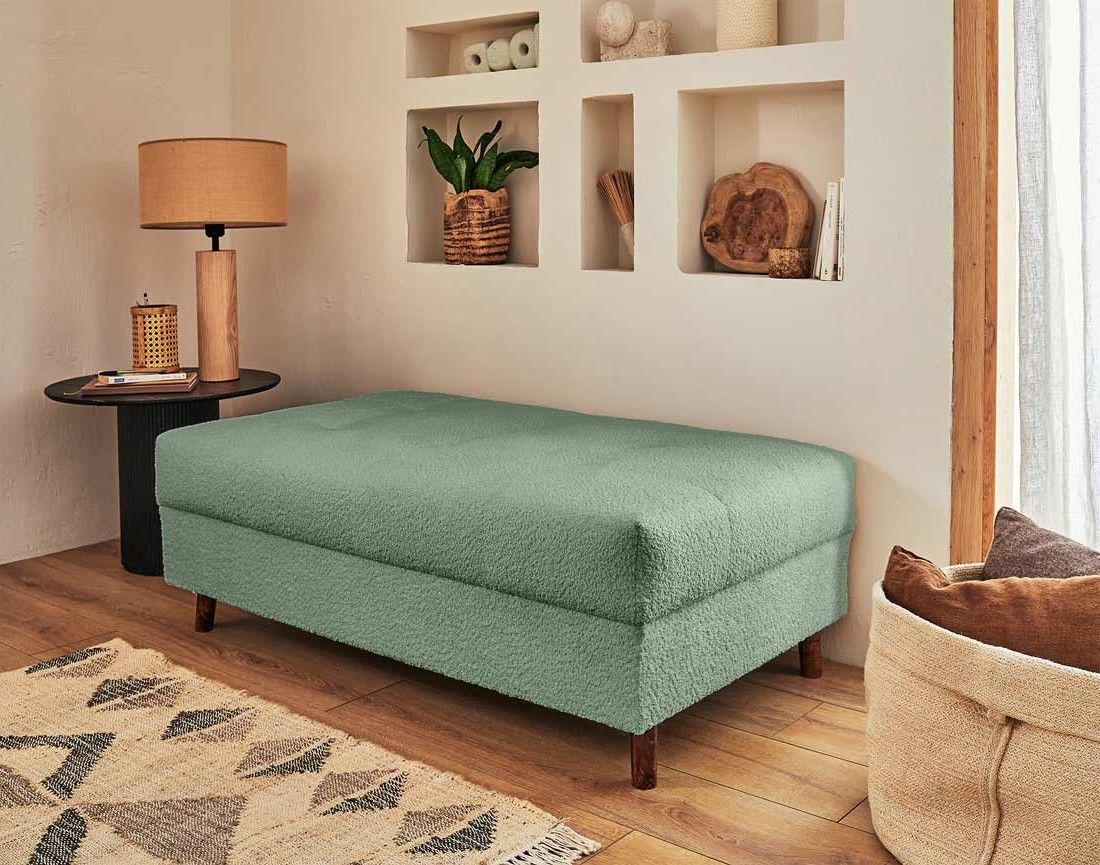 Rune - canapé panoramique d'angle gauche - 7 places - avec pouf d'appoint - en tissu bouclette Lisa Design