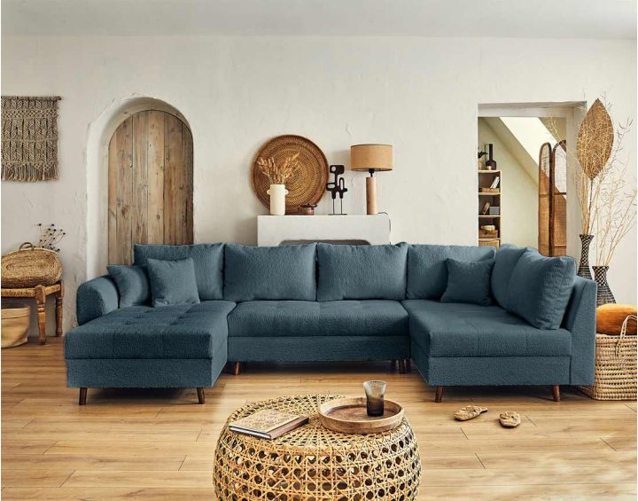 Rune - canapé panoramique d'angle gauche - 7 places - en tissu bouclette Lisa Design