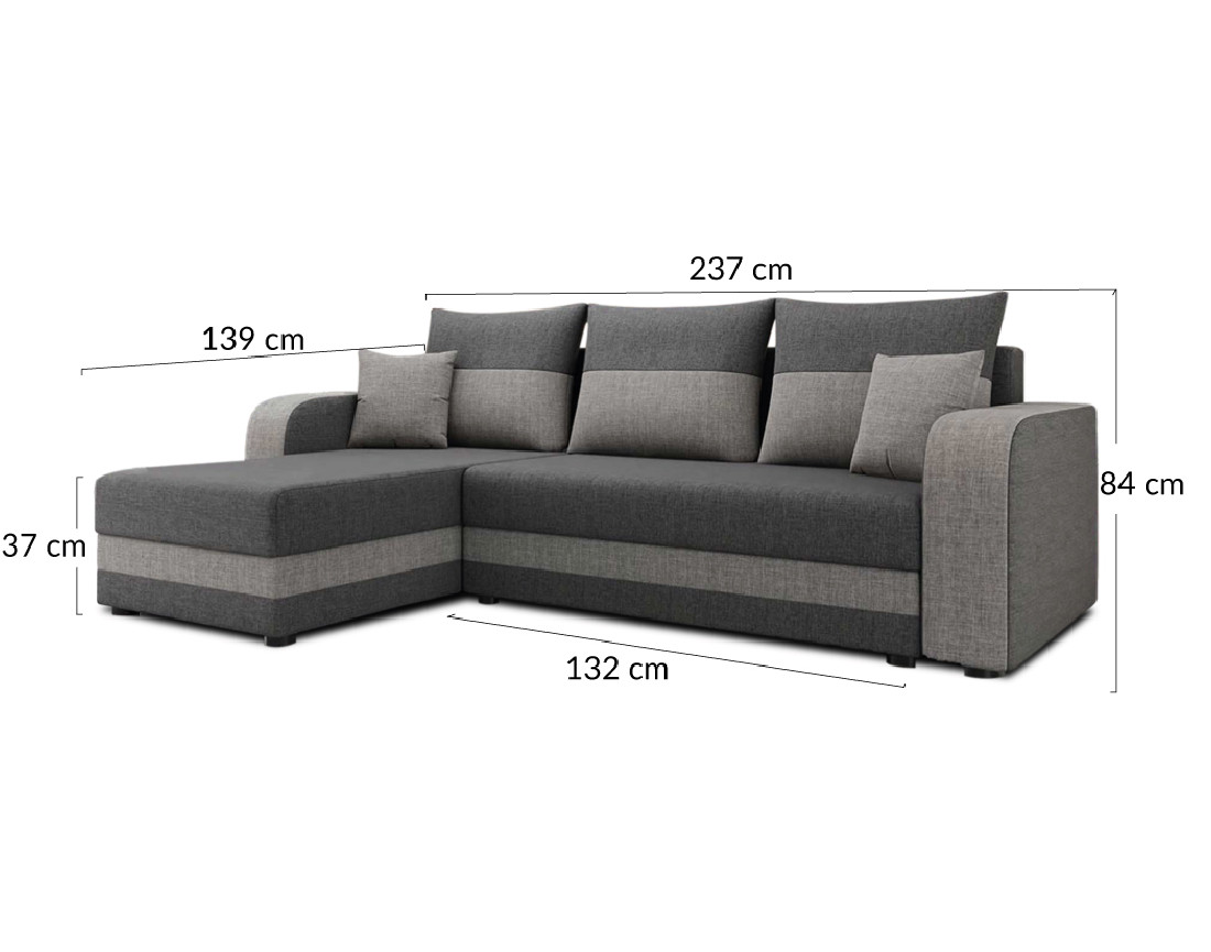 Canapé d'angle réversible 4 places convertible avec coffre en tissu bicolore Harvey