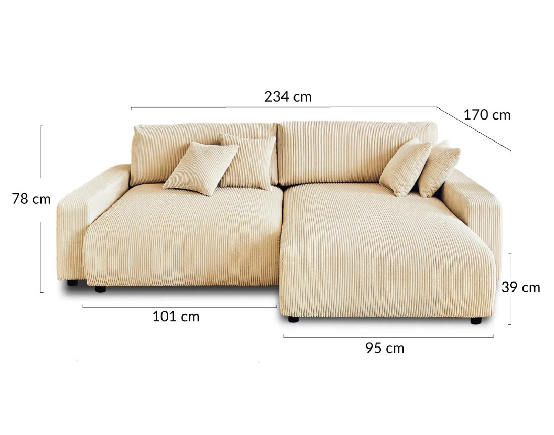 Canapé d'angle réversible convertible avec coffre 4 places en velours côtelé Pivoine