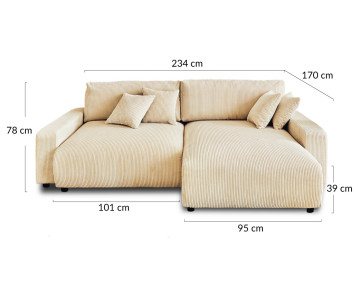 Canapé d'angle réversible convertible avec coffre 4 places en velours côtelé Pivoine