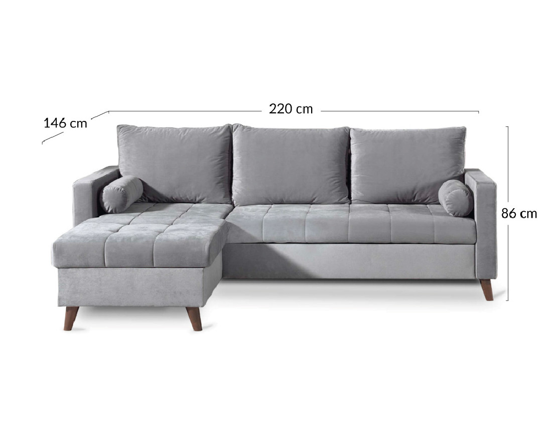 Polar - canapé d’angle réversible convertible en velours au design scandinave