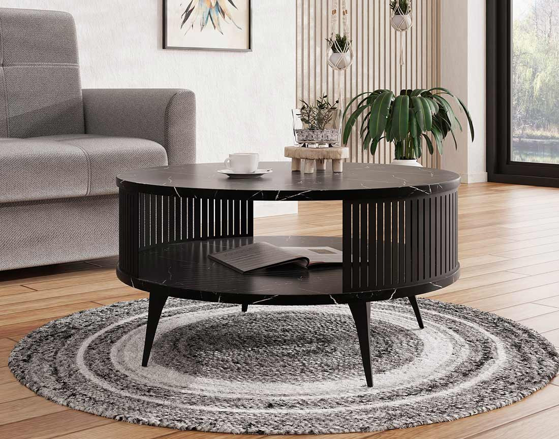 Table basse effet marbre noir 1 niche 75 cm Forini