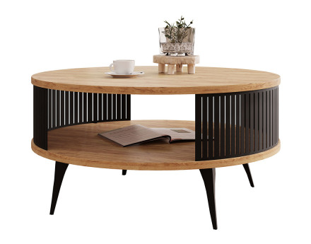 Table basse chêne naturel et noir 1 niche 75 cm Forini