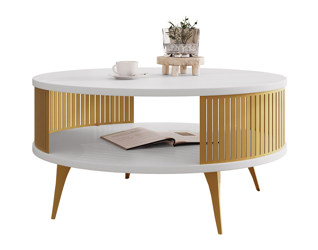 Table basse blanc et doré 1 niche 75 cm Forini