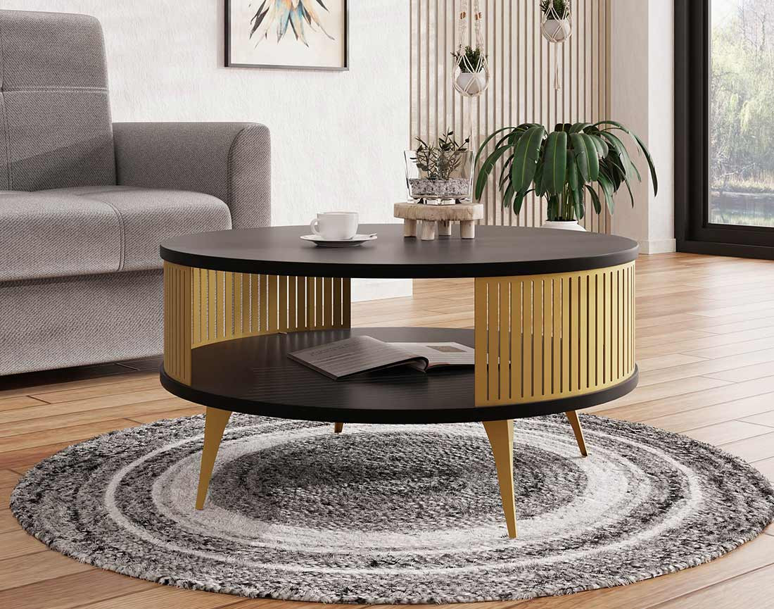 Table basse noir et doré 1 niche 75 cm Forini