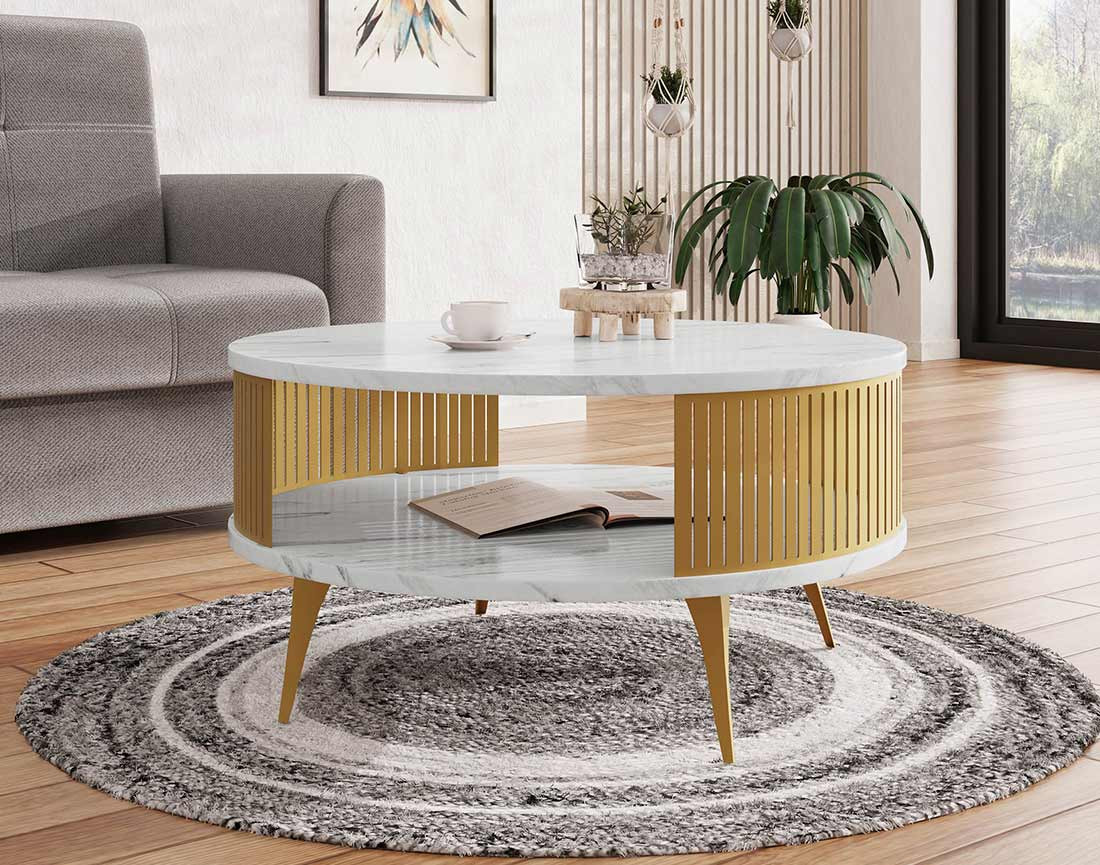 Table basse effet marbre blanc et doré 1 niche 75 cm Forini