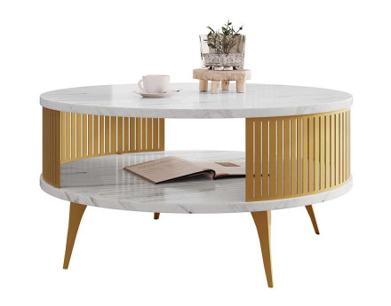 Table basse effet marbre blanc et doré 75 cm Forini