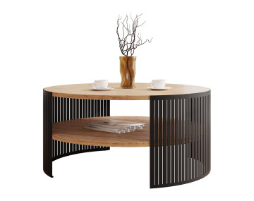Table basse chêne naturel et noir 1 niche 75 cm Cruz
