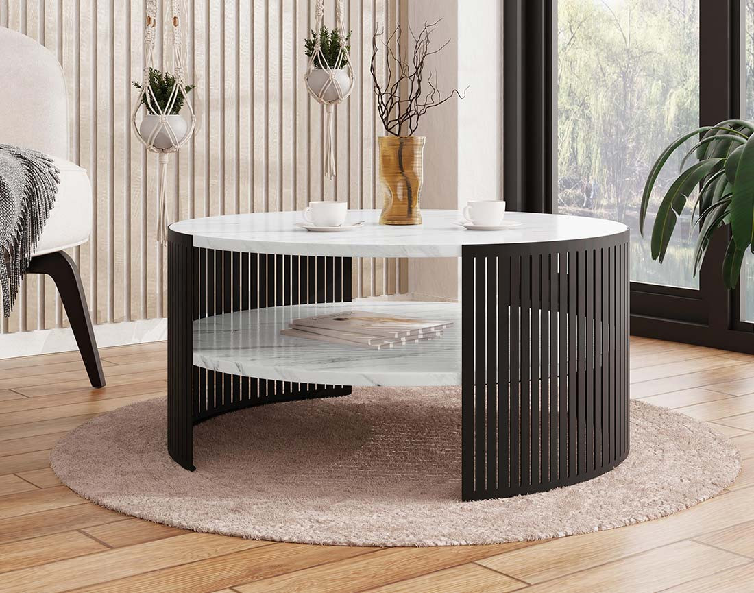 Table basse effet marbre blanc et noir 1 niche 75 cm Cruz