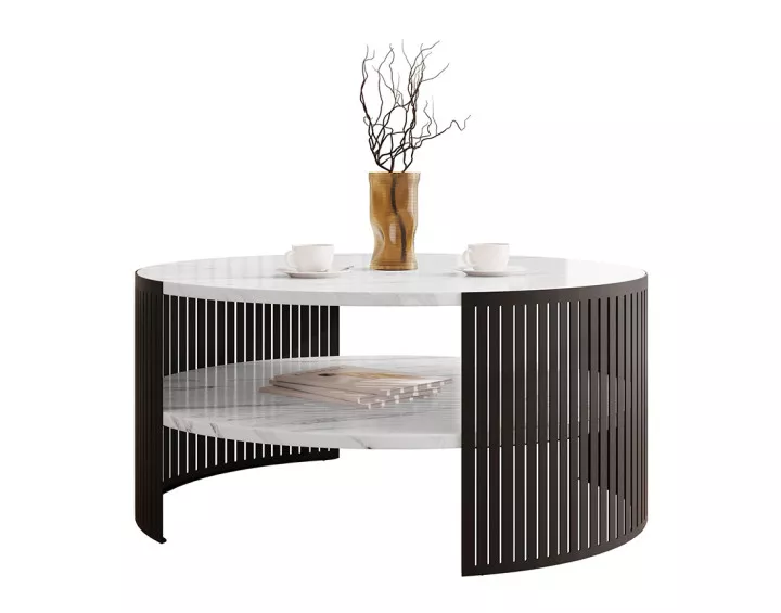 Table basse effet marbre blanc et noir 75 cm Cruz