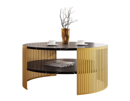 Table basse effet marbre noir et doré 1 niche 75 cm Cruz