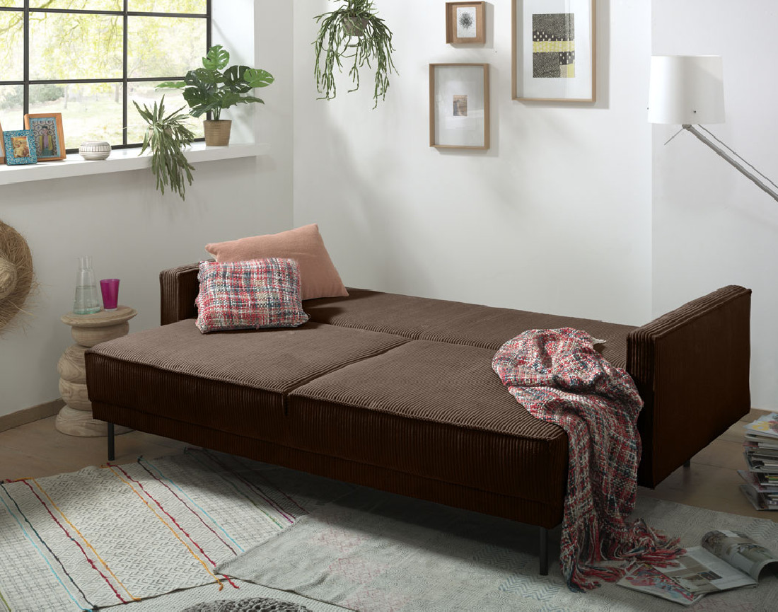 Canapé 3 places convertible avec coffre en velours côtelé Charlie