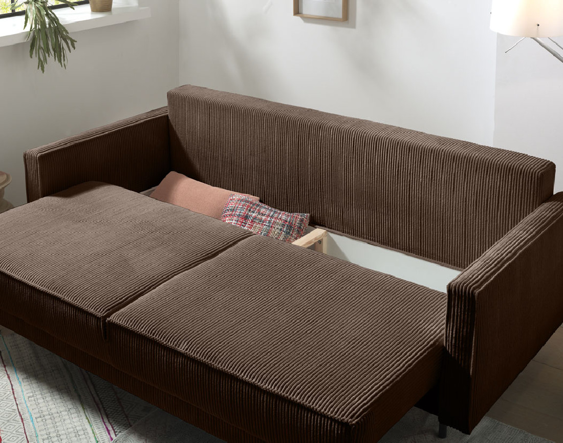 Canapé 3 places convertible avec coffre en velours côtelé Charlie
