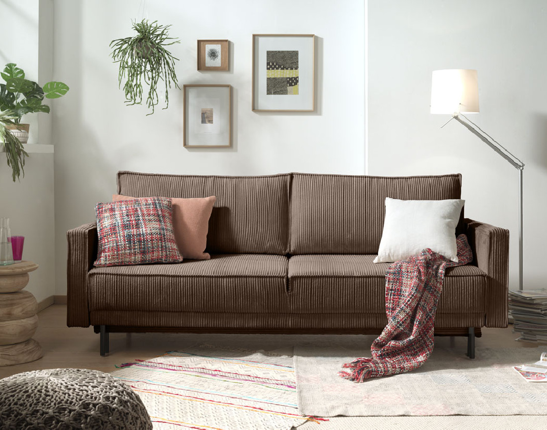 Canapé 3 places convertible avec coffre en velours côtelé Charlie