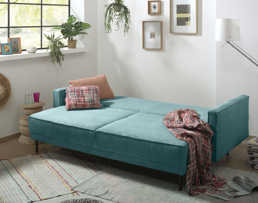 Canapé 3 places convertible avec coffre en velours côtelé Charlie