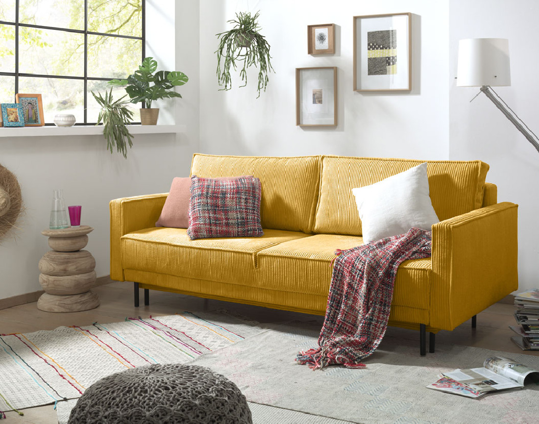 Canapé 3 places convertible avec coffre en velours côtelé Charlie