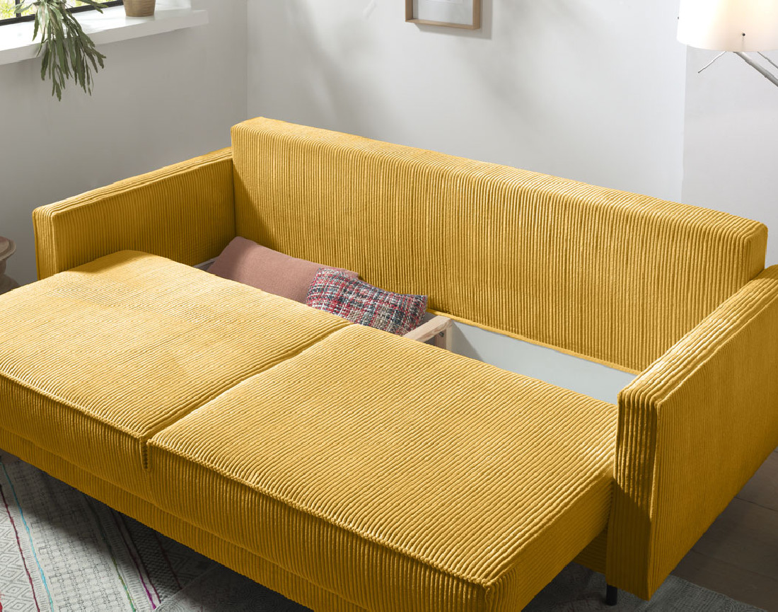 Canapé 3 places convertible avec coffre en velours côtelé Charlie