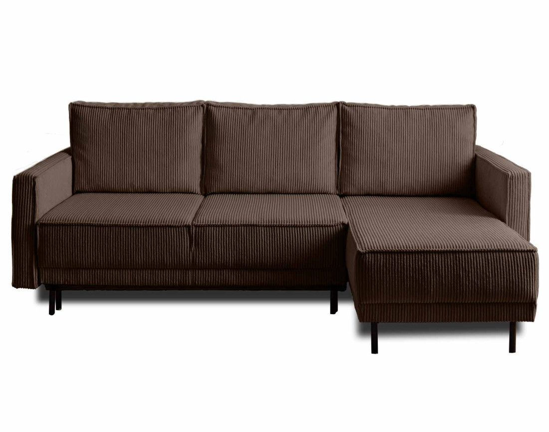 Canapé d'angle réversible 4 places convertible avec coffre en velours côtelé Charlie