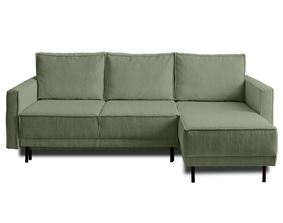 Canapé d'angle réversible 4 places convertible avec coffre en velours côtelé Charlie