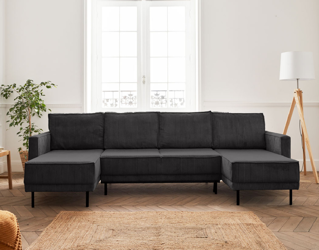 Canapé panoramique convertible avec coffre en velours côtelé 7 places Charlie