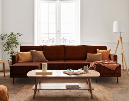 Canapé panoramique convertible avec coffre en velours côtelé 7 places Charlie