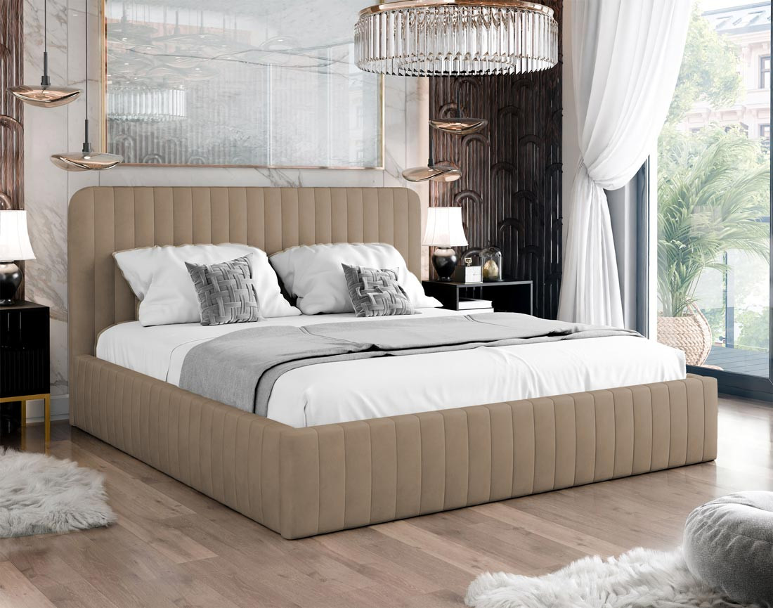 Lit coffre 140x200 cm sommier inclus en velours Stuart