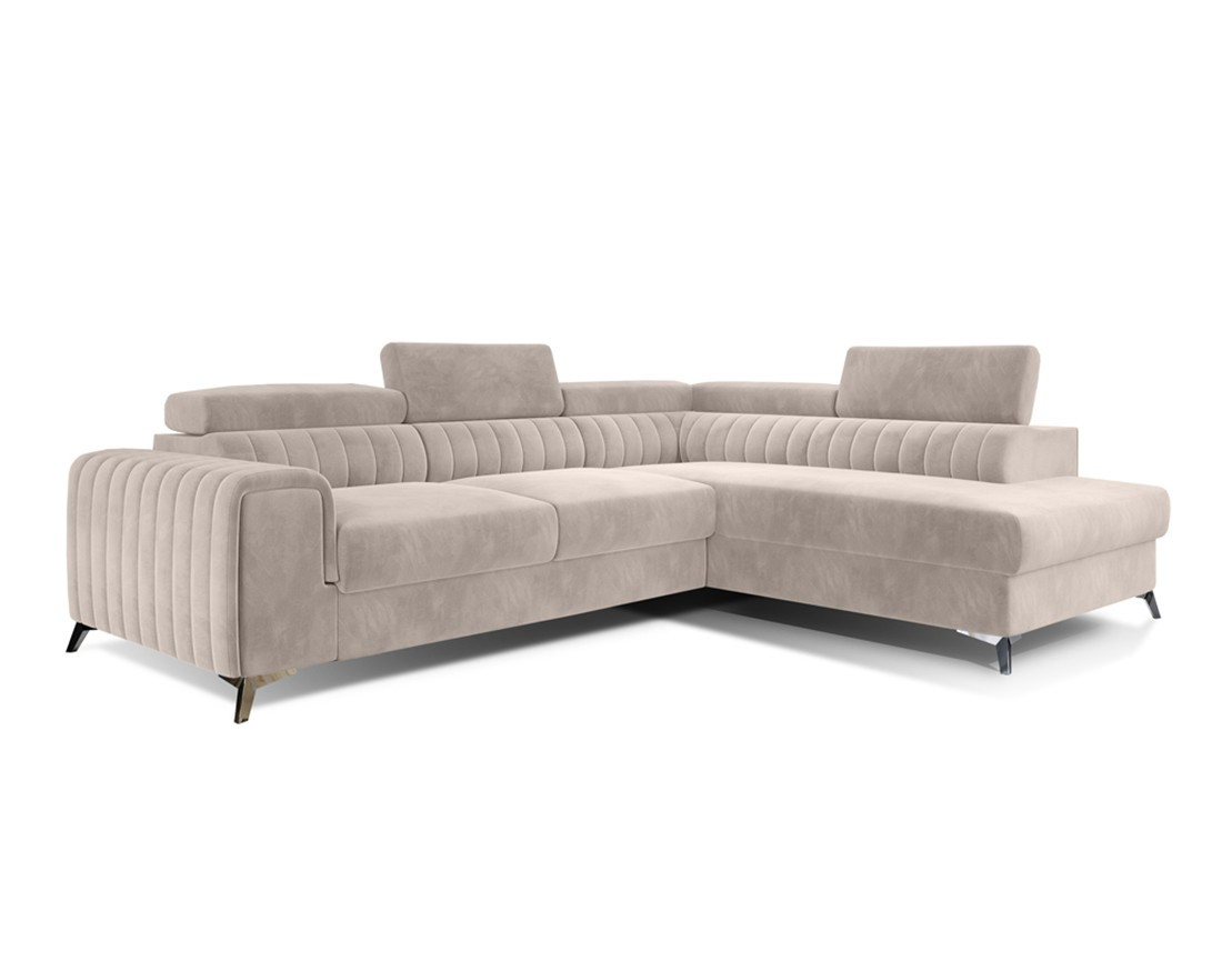 Canapé d'angle droit 5 places convertible avec coffre en velours Talisay Canapé d'angle droit 5 places convertible avec coffre en velours Talisay