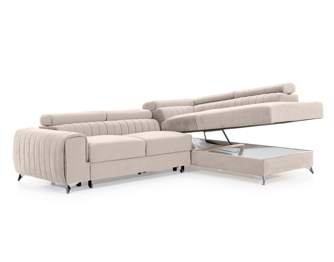 Canapé d'angle droit 5 places convertible avec coffre en velours Talisay Canapé d'angle droit 5 places convertible avec coffre en velours Talisay