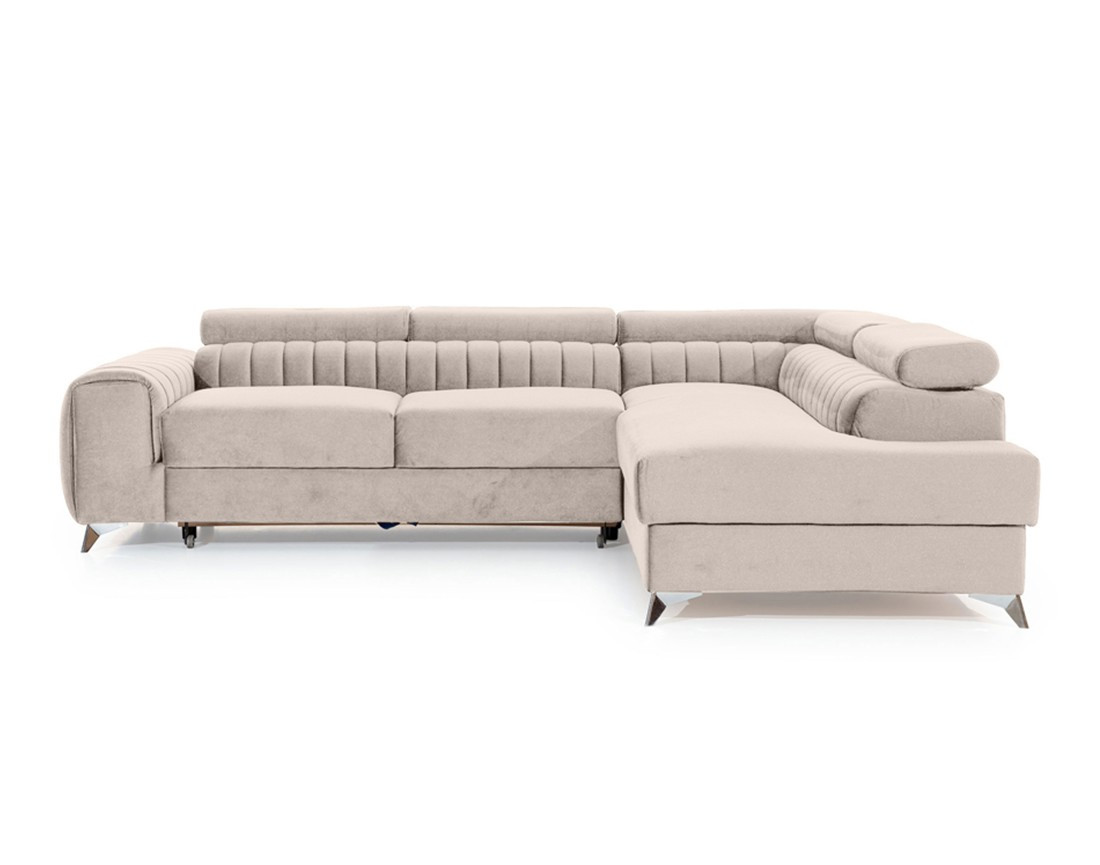 Canapé d'angle droit 5 places convertible avec coffre en velours Talisay Canapé d'angle droit 5 places convertible avec coffre en velours Talisay