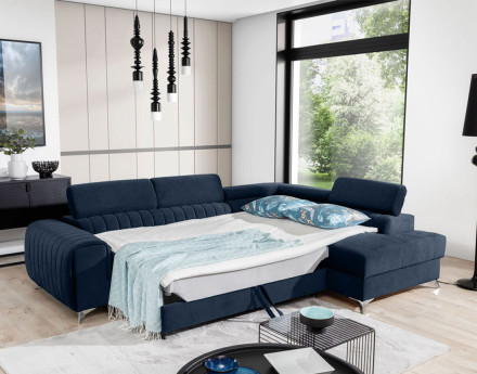 Canapé d'angle droit 5 places convertible avec coffre en velours Talisay