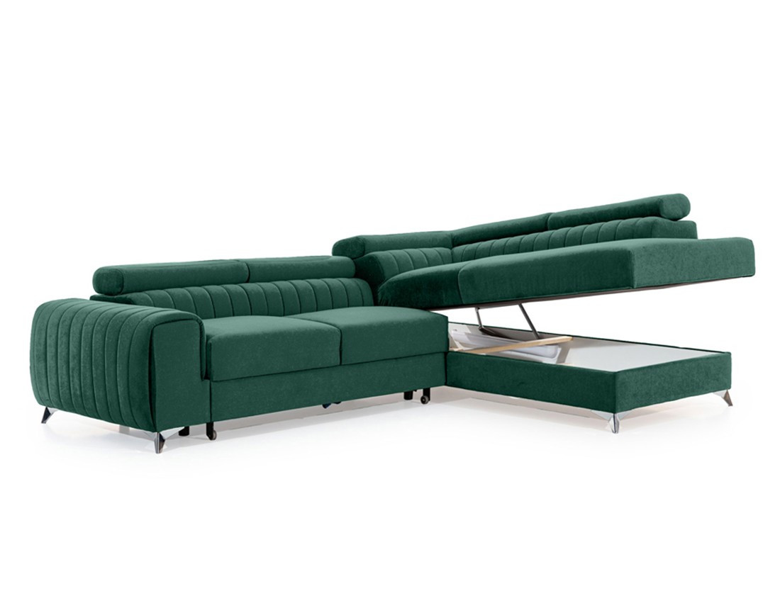 Canapé d'angle droit 5 places convertible avec coffre en velours Talisay