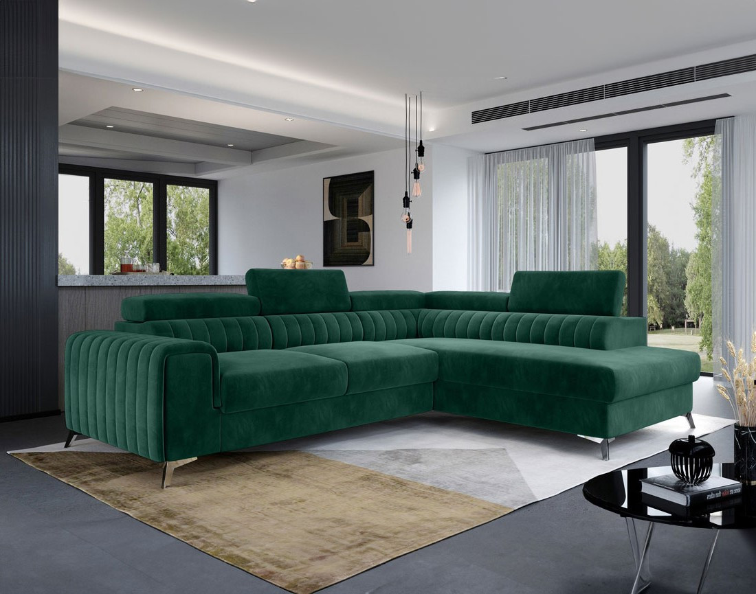 Canapé d'angle droit 5 places convertible avec coffre en velours Talisay