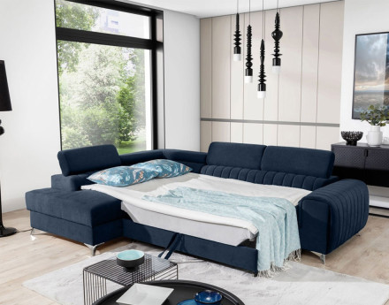 Canapé d'angle gauche 5 places convertible avec coffre en velours Talisay