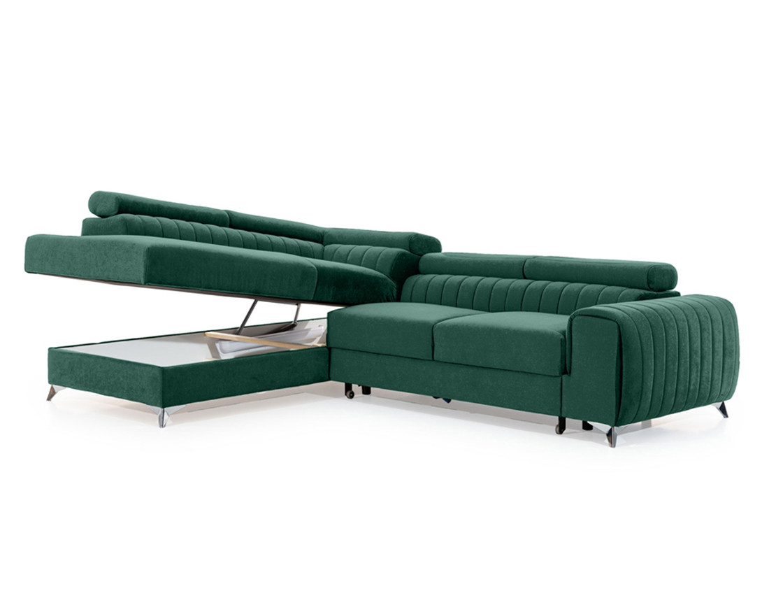 Canapé d'angle gauche 5 places convertible avec coffre en velours Talisay