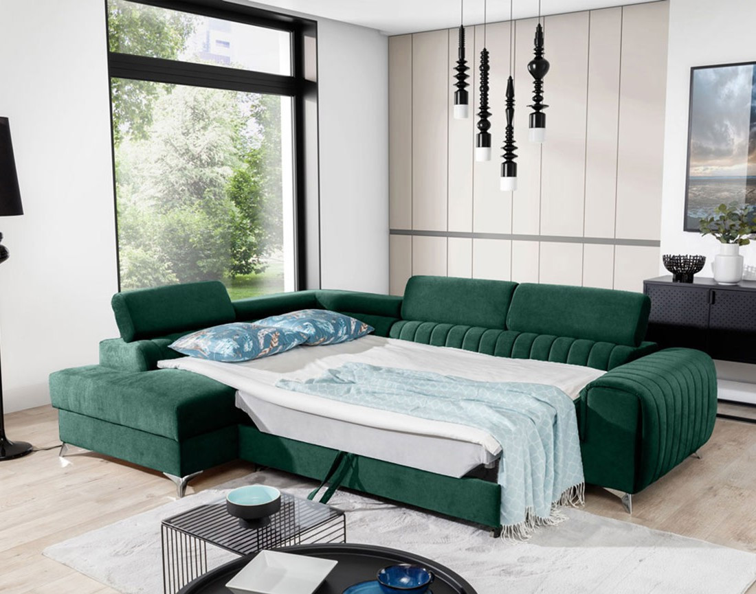 Canapé d'angle gauche 5 places convertible avec coffre en velours Talisay