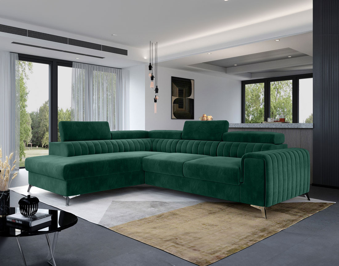 Canapé d'angle gauche 5 places convertible avec coffre en velours Talisay