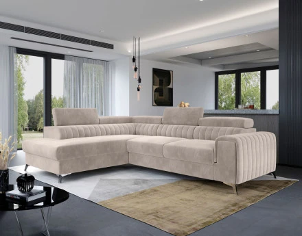 Canapé d'angle gauche 5 places convertible avec coffre en velours Talisay