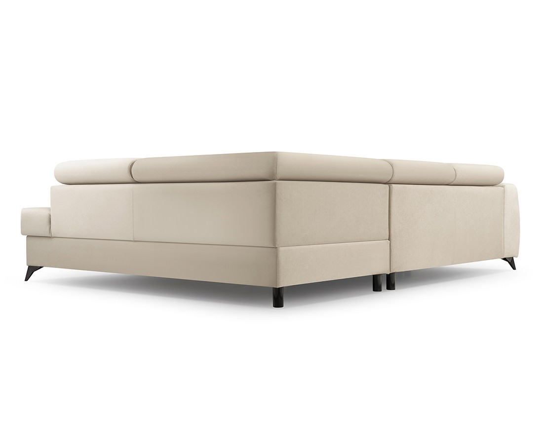 Canapé d'angle droit 5 places convertible, coffre, têtières en velours Aneta Canapé d'angle droit 5 places convertible, coffre, têtières en velours Aneta