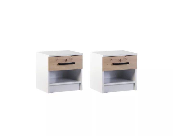 Lot de deux tables de chevet bois et blanc 40 cm Hayato