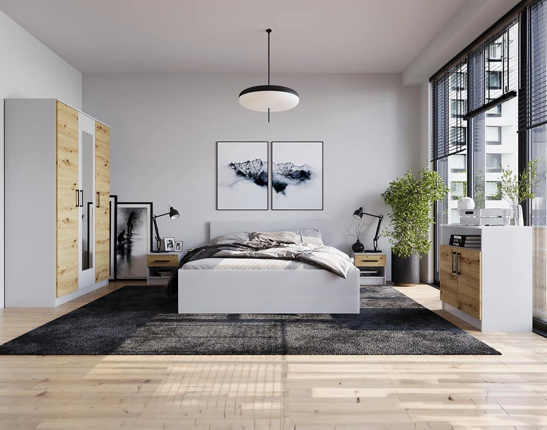 Table de chevet bois et blanc 40 cm Hayato