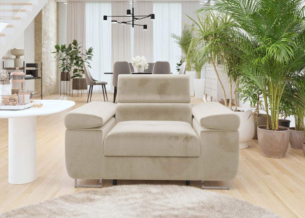 Fauteuil avec têtière ajustable en velours Pablo