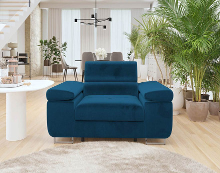 Fauteuil avec têtière ajustable en velours Pablo