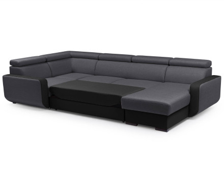 Dustin - Canapé d'angle réversible panoramique en U - 7 places - Convertible avec coffres - Têtières réglables