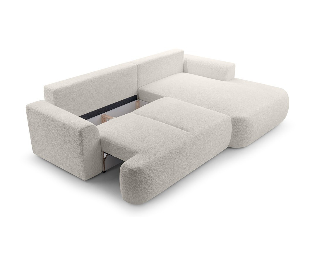 Canapé d'angle droit 4 places convertible en tissu bouclette Candela Canapé d'angle droit 4 places convertible en tissu bouclette Candela