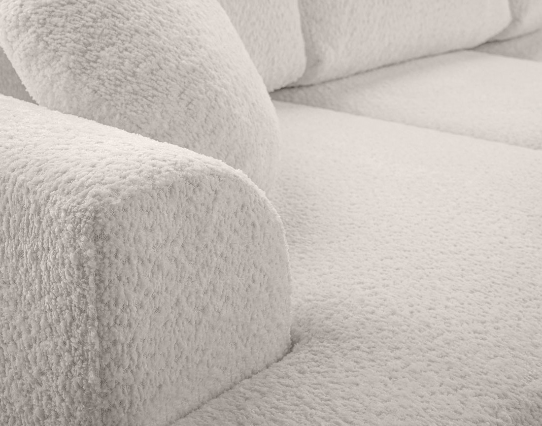 Canapé d'angle droit 4 places convertible en tissu bouclette Candela Canapé d'angle droit 4 places convertible en tissu bouclette Candela