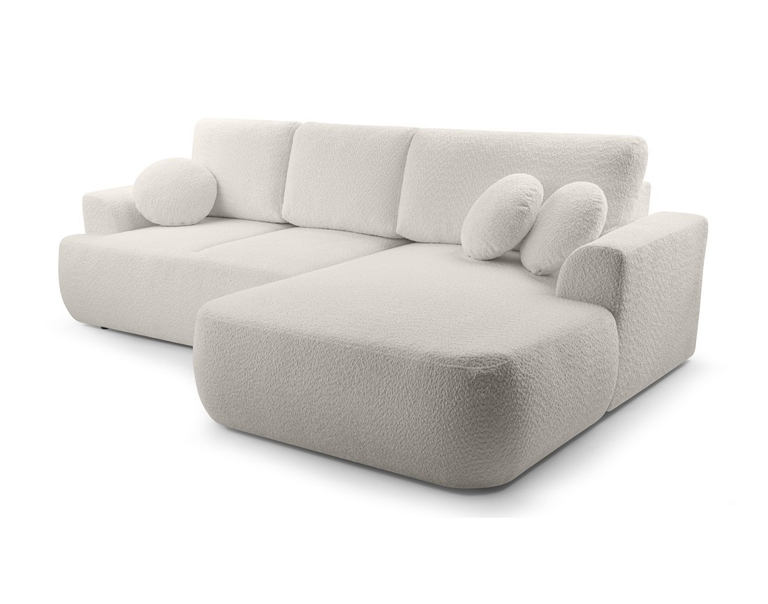 Canapé d'angle droit 4 places convertible en tissu bouclette Candela Canapé d'angle droit 4 places convertible en tissu bouclette Candela